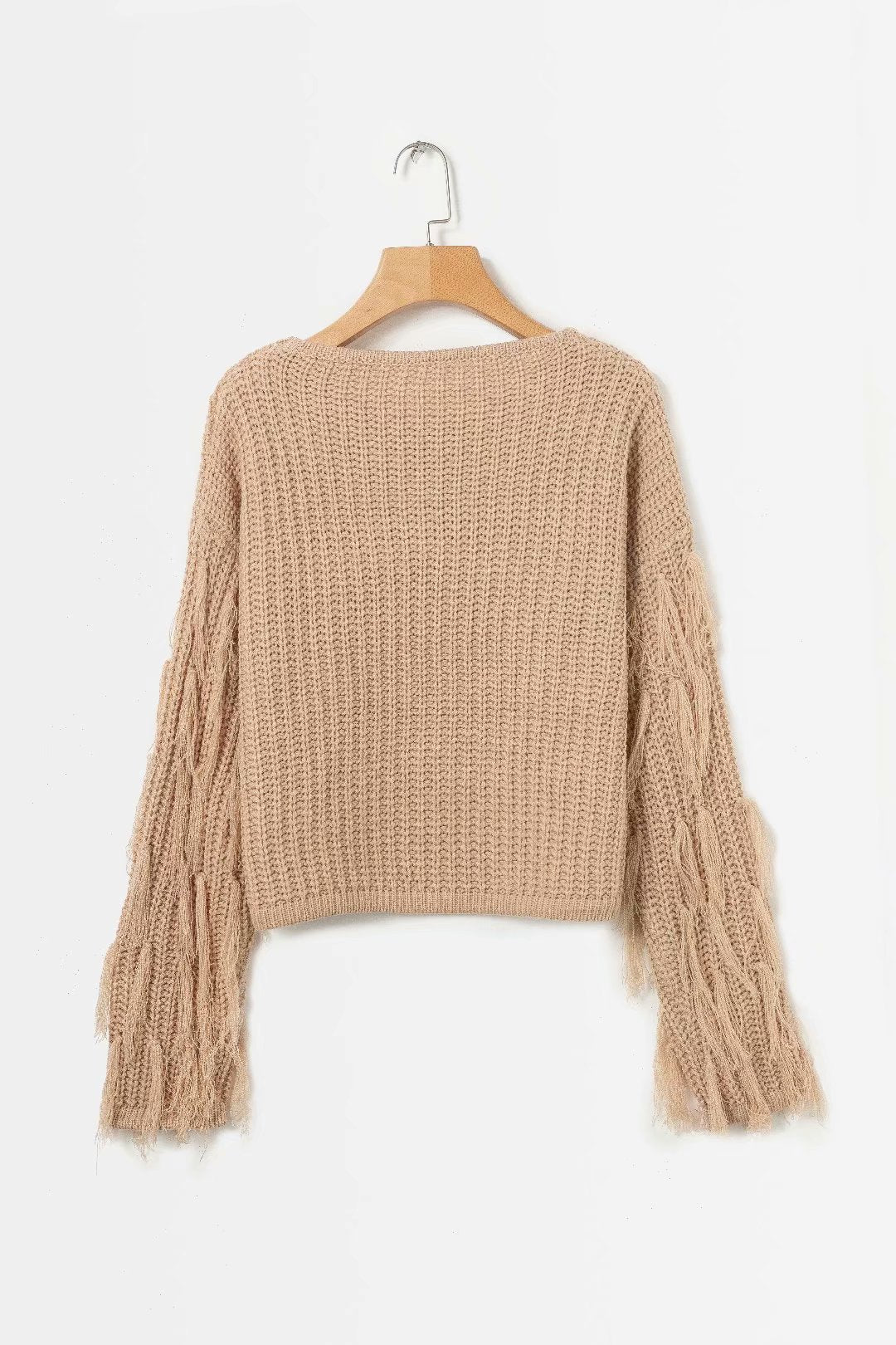 Damen Strukturpullover mit ausgefallenen Fransenärmeln EB