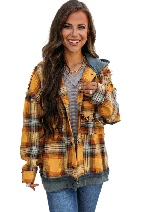 EB | Karierte Jacke mit Kapuze und Rohen Kanten Baumwolle Lässig und Trendy