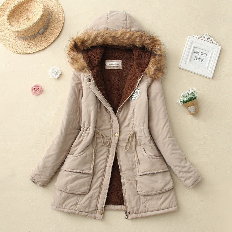 Damen Winterparka mit kuscheligem Teddyfutter, tailliertem Kordelzug und abnehmbarer Kapuze EB