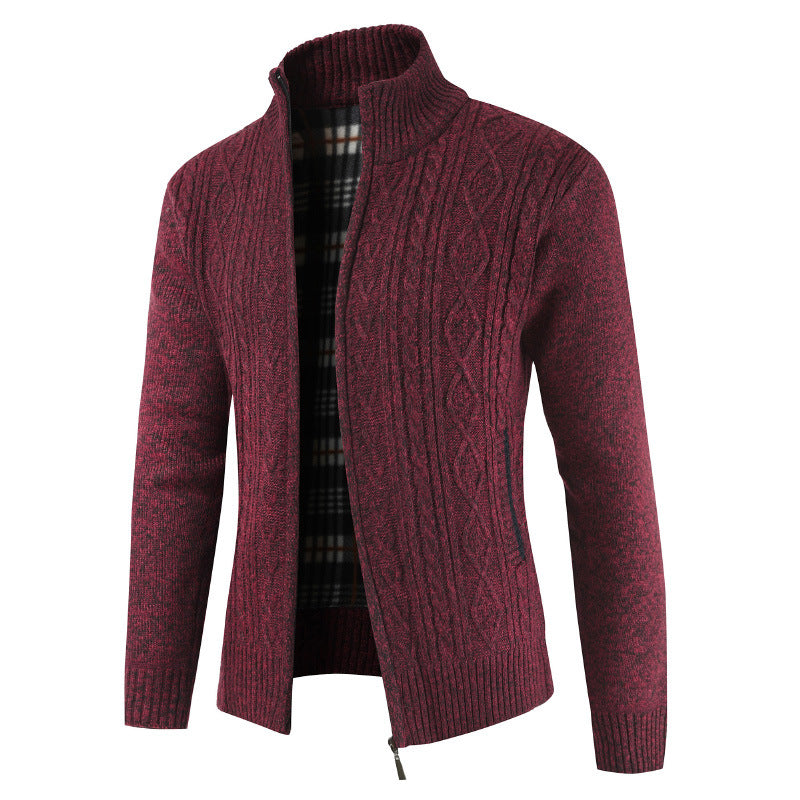 Herren Strickjacke mit Zopfdesign und hohem Kragen EB