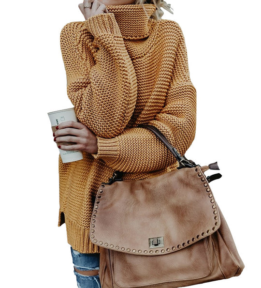 Damen Grobstrickpullover mit gemütlichem Stehkragen EB