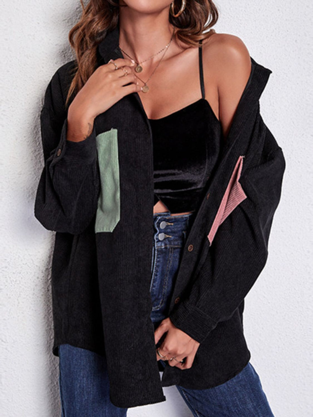 EB | Patch Pocket Fallen Schulter Hemd Jacke