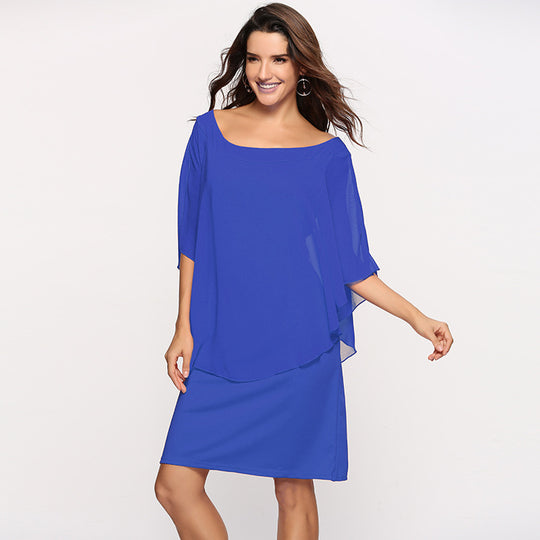 Damen elegantes Abendkleid mit schwingendem Überwurf EB