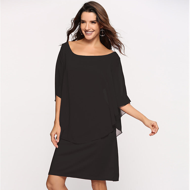 Damen elegantes Abendkleid mit schwingendem Überwurf EB