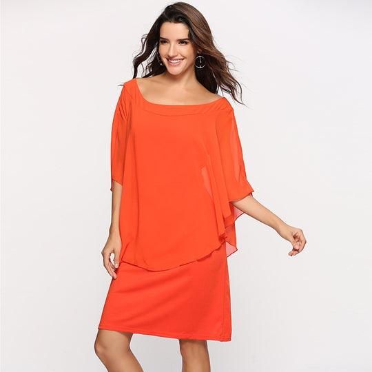 Damen elegantes Abendkleid mit schwingendem Überwurf EB