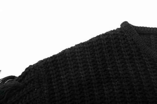 Damen lässiger Strukturpullover mit fransigen Ärmeln EB
