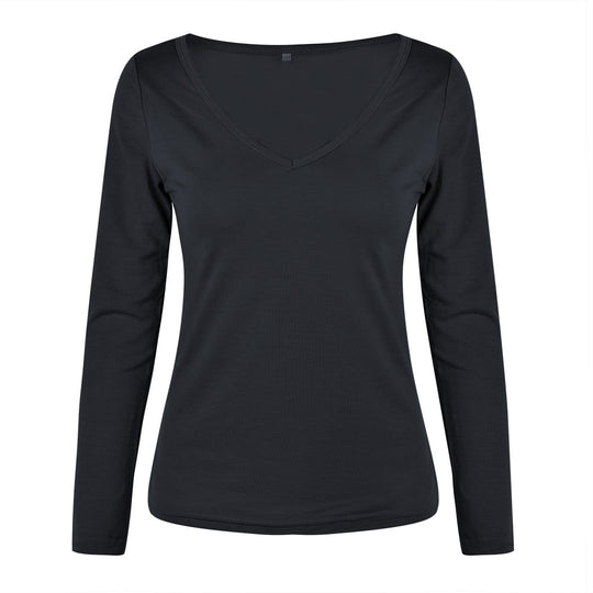 Damen Langarmshirt mit elegantem V-Ausschnitt und figurbetontem Schnitt EB
