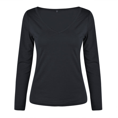 Damen Langarmshirt mit elegantem V-Ausschnitt und figurbetontem Schnitt EB