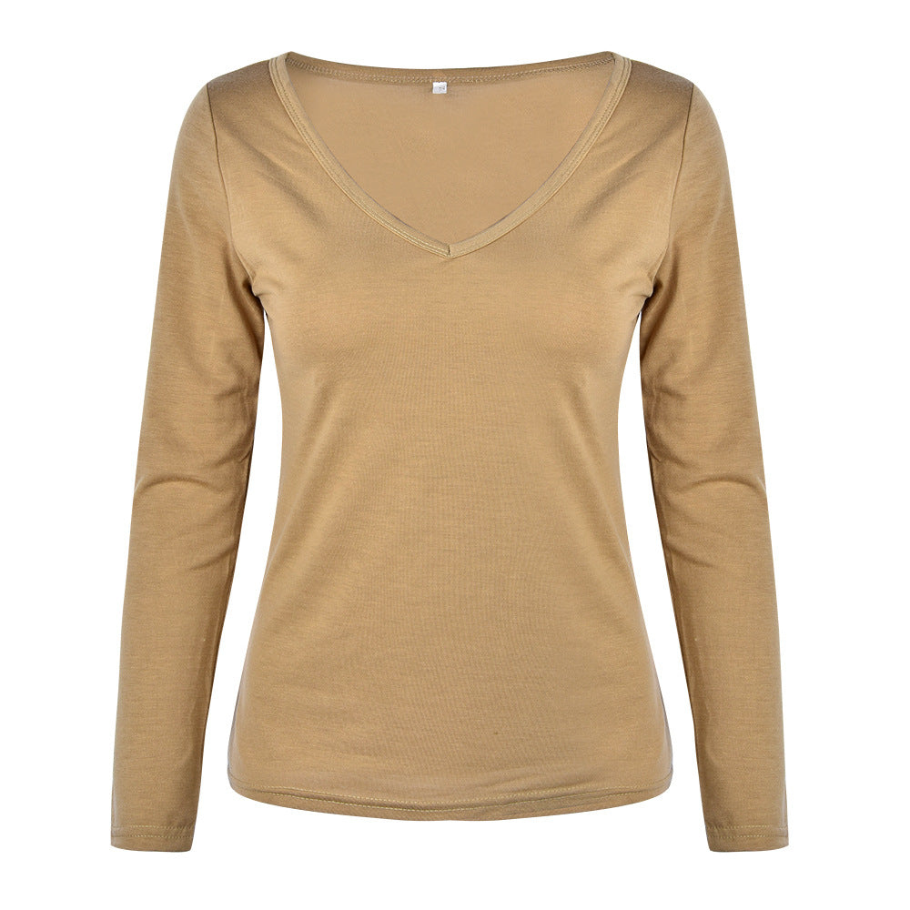 Damen Langarmshirt mit elegantem V-Ausschnitt und figurbetontem Schnitt EB