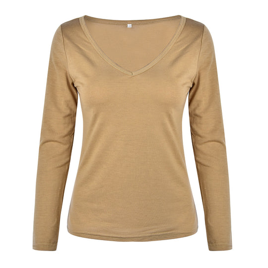 Damen Langarmshirt mit elegantem V-Ausschnitt und figurbetontem Schnitt EB