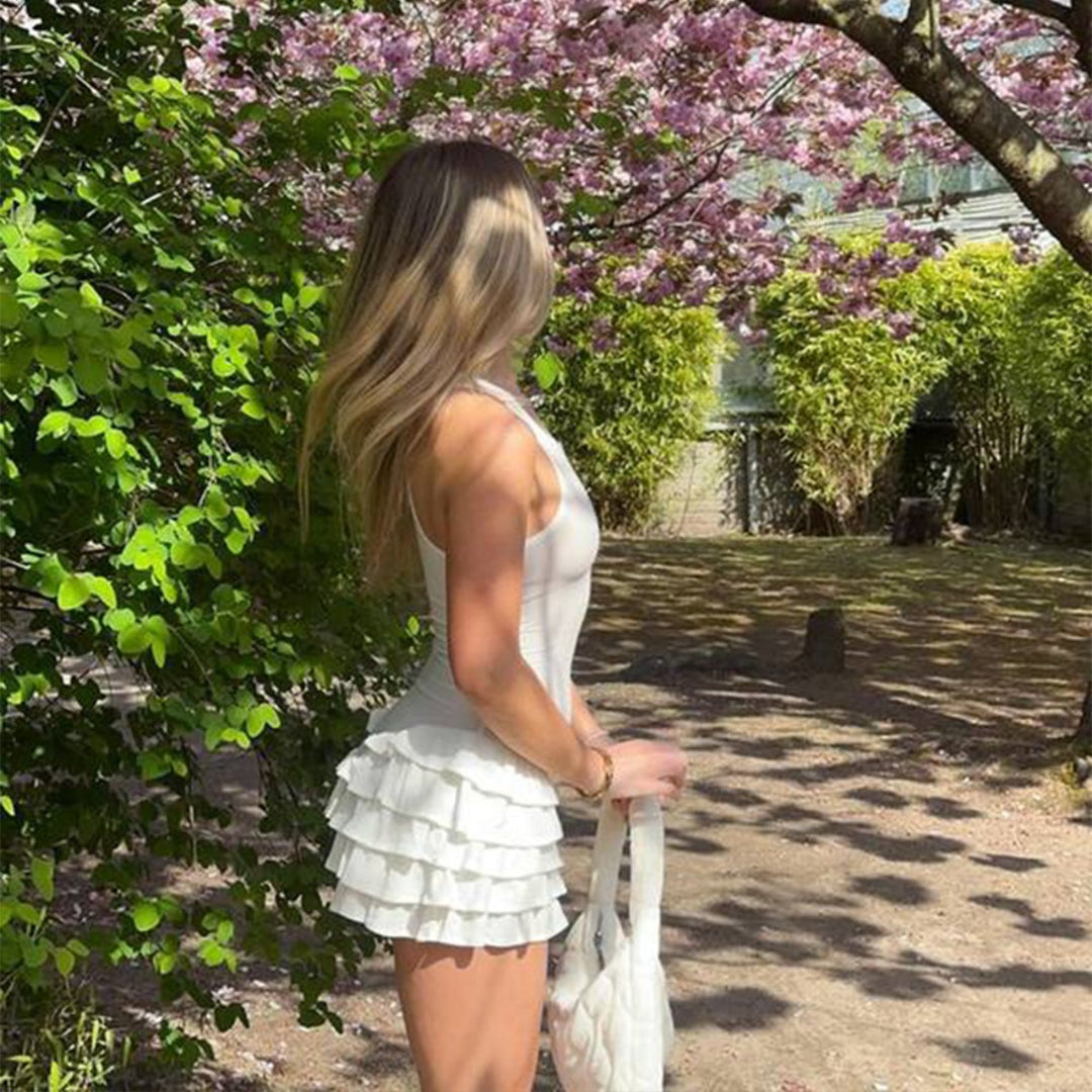 EB | Ärmelloses Rüschenkleid mit Rundhalsausschnitt