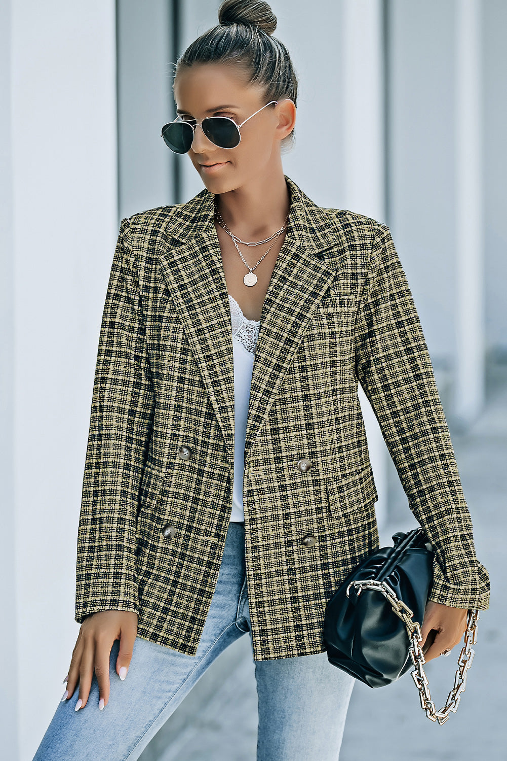 EB | Karierter Doppelreiher Langarm-Blazer