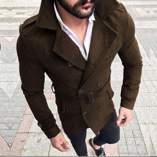 Herren modischer Trenchcoat mit gefüttertem Kragen und Gürtel EB