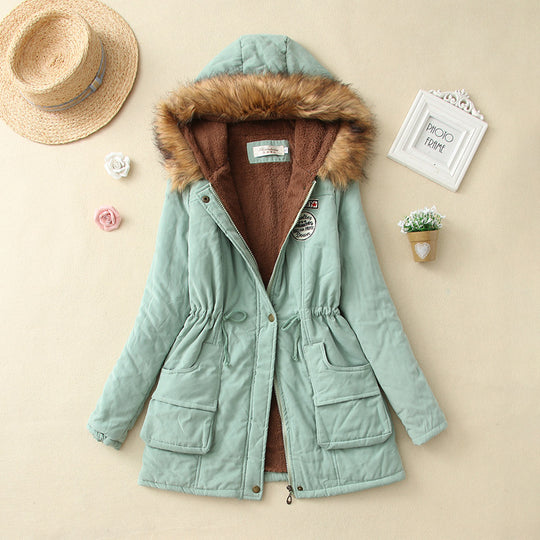 Damen taillierter Kapuzenparka mit Teddyfutter und Kunstfellbesatz EB