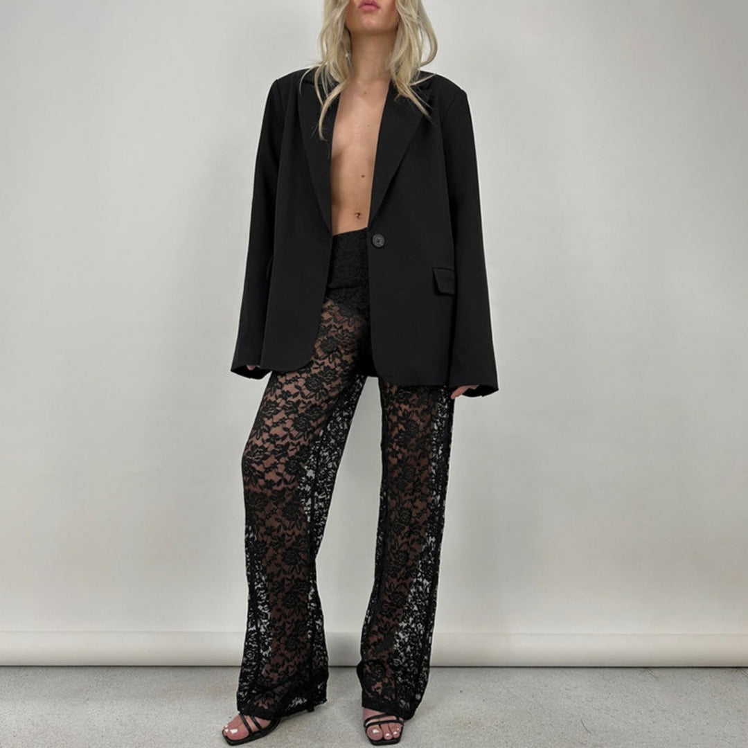 EB | Spitze Perspektive hohe Taille Spleißen lange gerade Hose