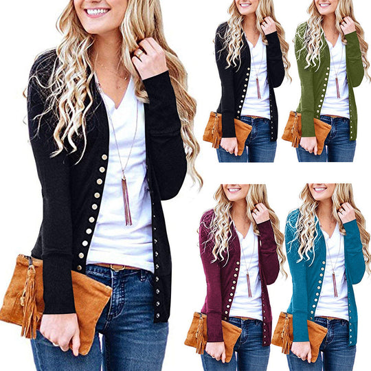 Damen nan Feinstrick-Cardigan mit dekorativen Metallknöpfen und schmaler Silhouette EB