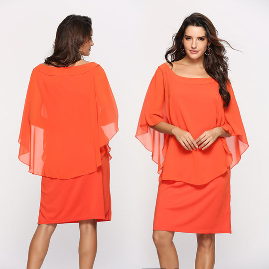 Damen elegantes Abendkleid mit schwingendem Überwurf EB