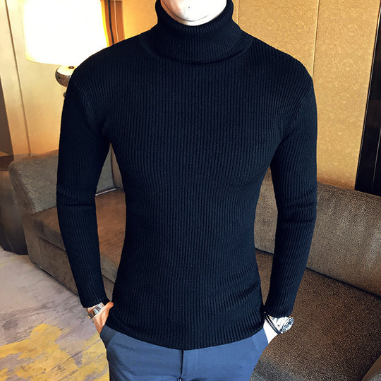 Herren Stehkragenpullover aus feinem Rippstrick EB