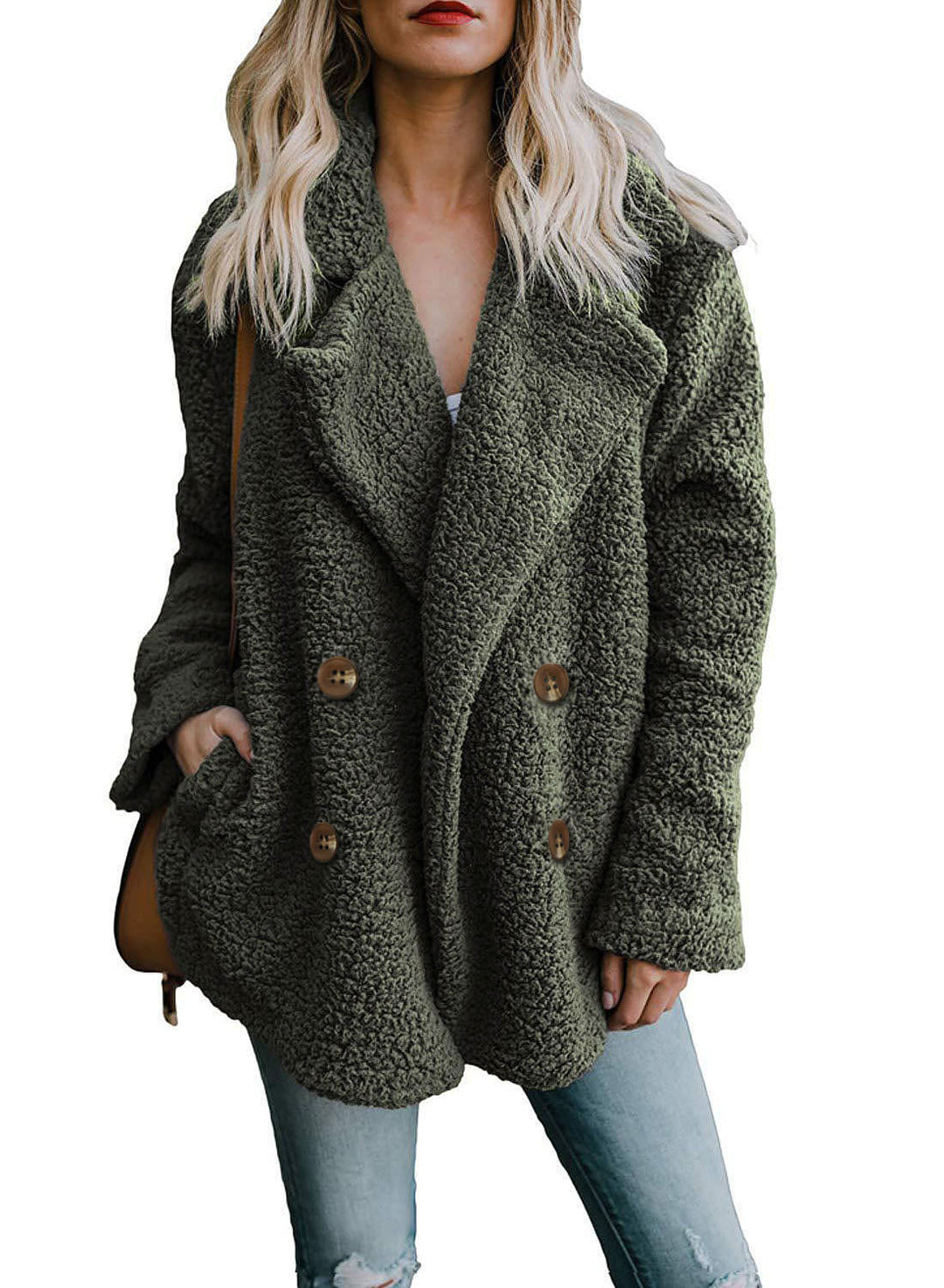 Damen Kuschelige Boucle-Jacke mit doppelter Knopfleiste EB