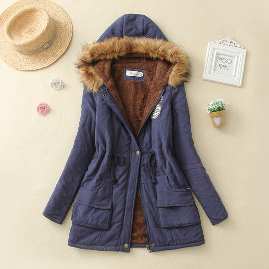 Damen Winterparka mit kuscheligem Teddyfutter, tailliertem Kordelzug und abnehmbarer Kapuze EB