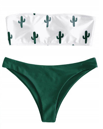 Damen Bandeau-Bikini mit verspieltem Kaktus-Muster EB