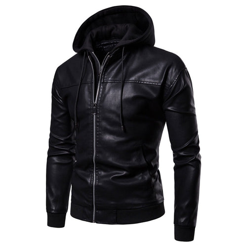 Herren Kunstleder Kapuzenjacke mit sportlichem Schnitt und einzigartigen Details EB
