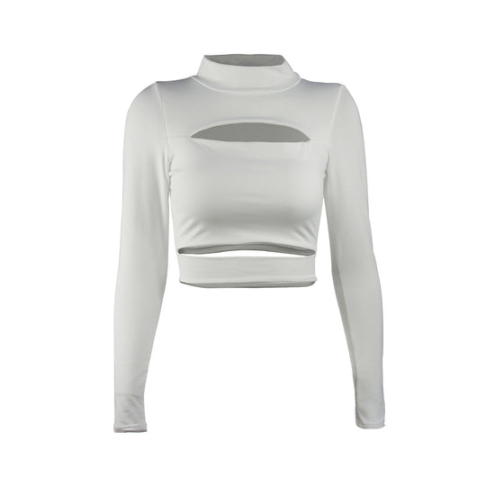 Damen Crop Top mit hochgeschlossenem Kragen und Cut-Outs EB