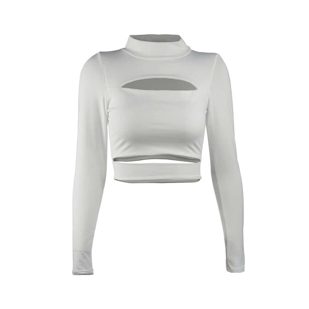 Damen Crop-Top mit Cut-Outs und hochgeschlossenem Design EB