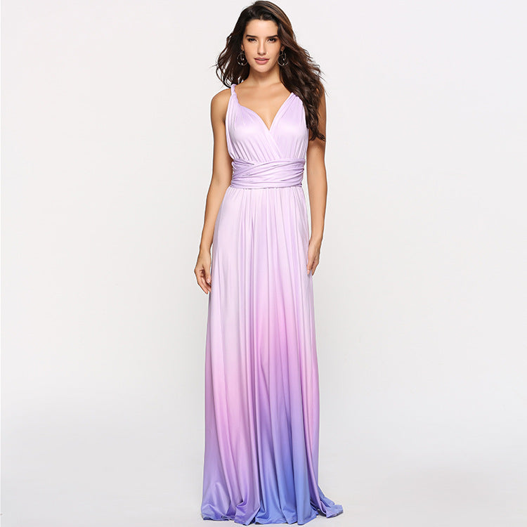 Damen Maxikleid mit fließendem Wasserfall-Ausschnitt und Ombre-Design EB