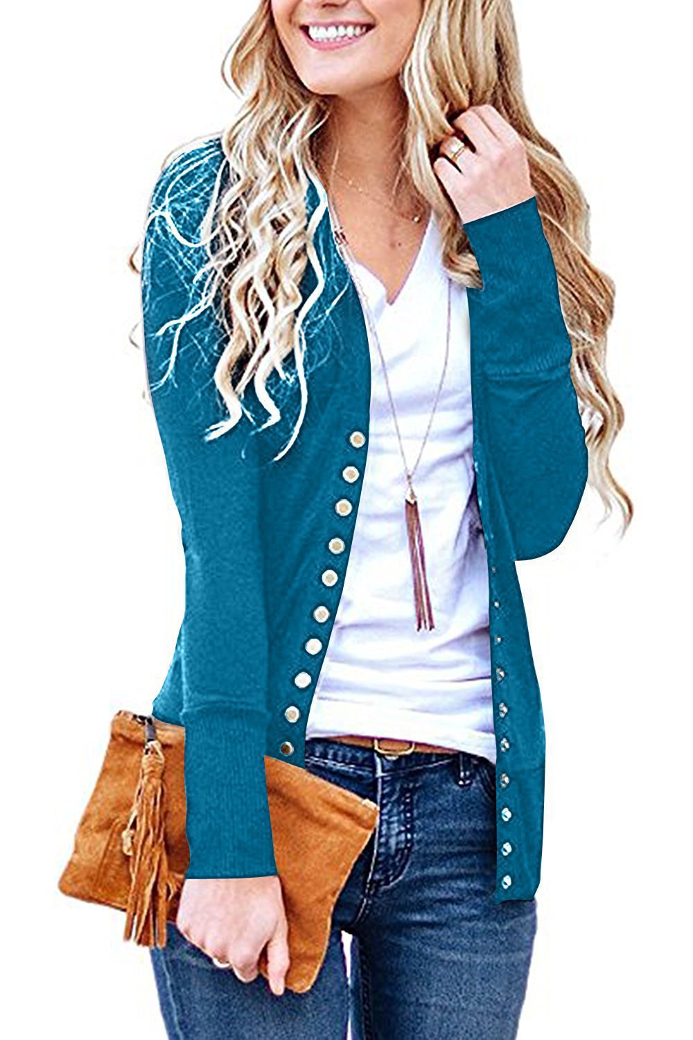 Damen nan Feinstrick-Cardigan mit dekorativen Metallknöpfen und schmaler Silhouette EB