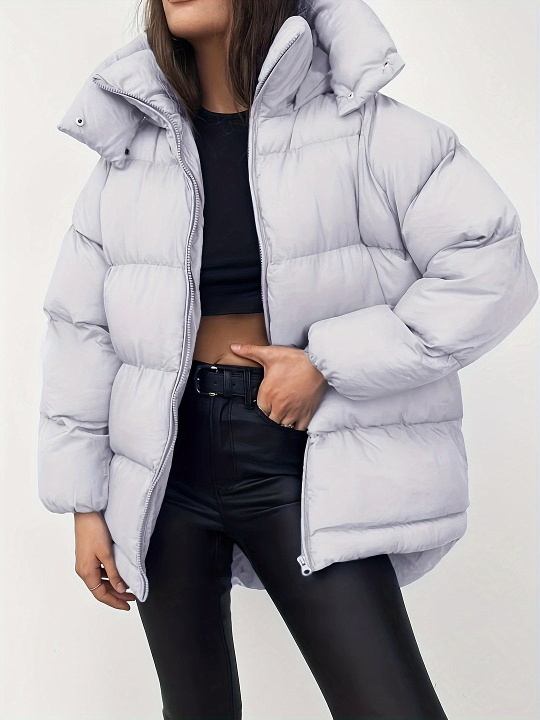 EB | Kurze Steppjacke mit Kapuze und Stehkragen für Damen Ideal Bei Kaltem Wetter