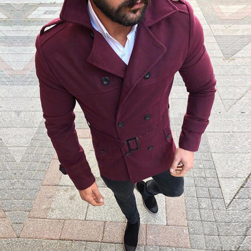 Herren modischer Trenchcoat mit gefüttertem Kragen und Gürtel EB