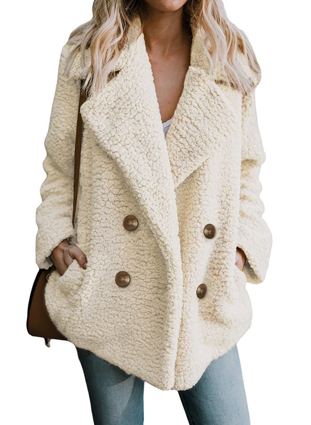 Damen Kuschelige Boucle-Jacke mit doppelter Knopfleiste EB