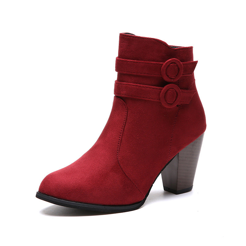 Damen Stiefeletten mit modischen Riemen und komfortablem Blockabsatz EB