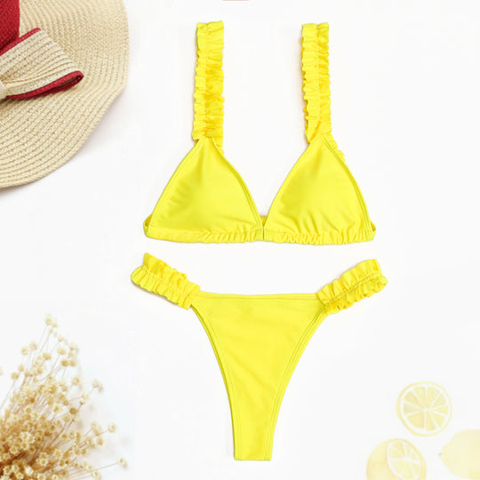 Damen Triangel-Bikini mit Rüschen und farbenfrohem Design EB