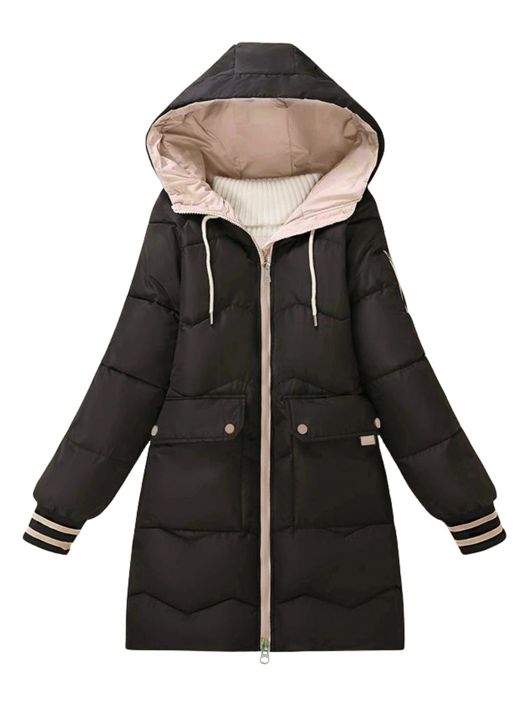 EB | Dicke, Lässige Winterjacke mit Taschen und Kapuze für Frauen Ideal für Herbst und Winter