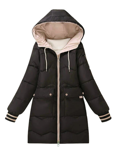EB | Dicke, Lässige Winterjacke mit Taschen und Kapuze für Frauen Ideal für Herbst und Winter