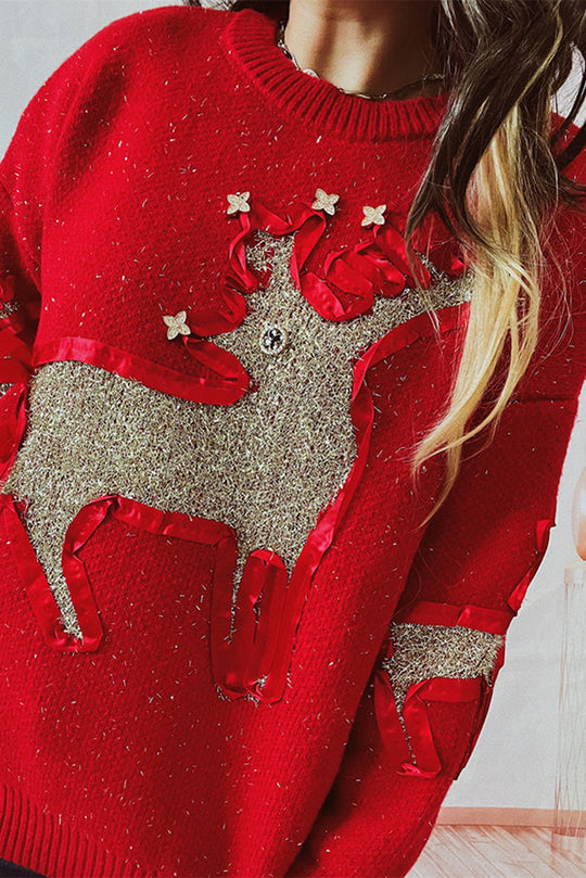 EB | Weihnachtsmuster Gestrickter Rundhalsausschnitt Langarmpullover