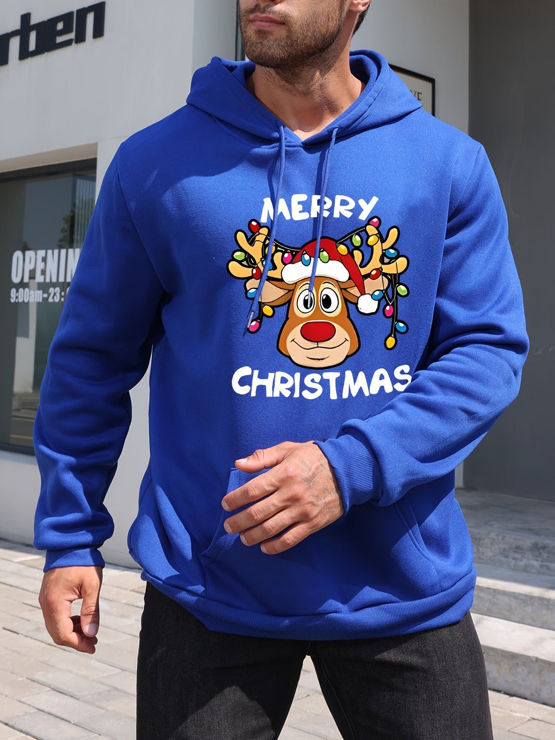 EB | Weihnachtskapuzenpullover mit Rentierdruck Polyester Frohe Weihnachten Design