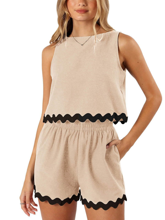 EB | Zweiteiliges Oberteil und Shorts aus Leinen und Spitze