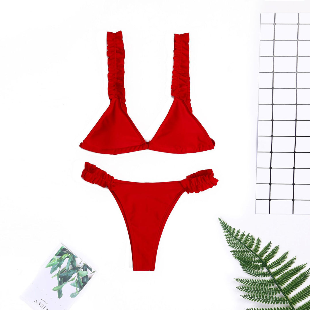 Damen Triangel-Bikini mit Rüschen und farbenfrohem Design EB