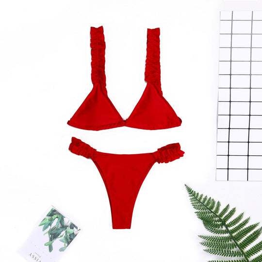 Damen Triangel-Bikini mit Rüschen und farbenfrohem Design EB