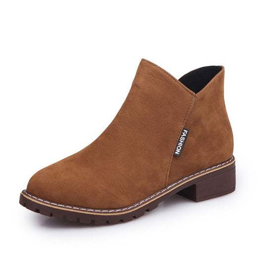 Damen nan knöchelhohe Velourslederimitat-Stiefelette mit robuster Traktorsohle und Komfortabsatz EB