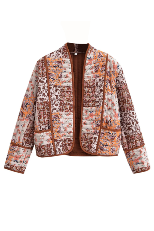 EB | Bedruckte lockere lässige Strickjacke kurze gesteppte Baumwolljacke