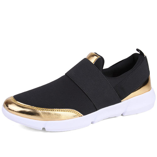 Damen modische Slip-On Sneakers mit atmungsaktiver Oberfläche und goldenen Akzenten EB