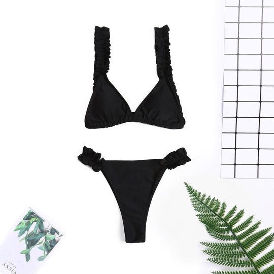 Damen Triangel-Bikini mit Rüschen und farbenfrohem Design EB