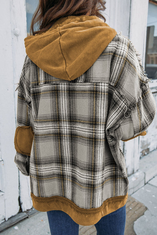 EB | Karierte Jacke mit Kapuze und Rohen Kanten Baumwolle Lässig und Trendy