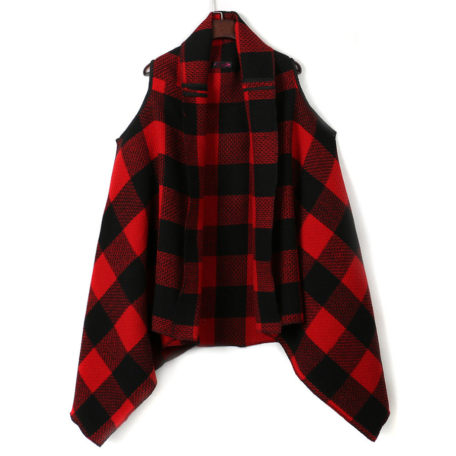 Damen Üppiger karierten Poncho EB
