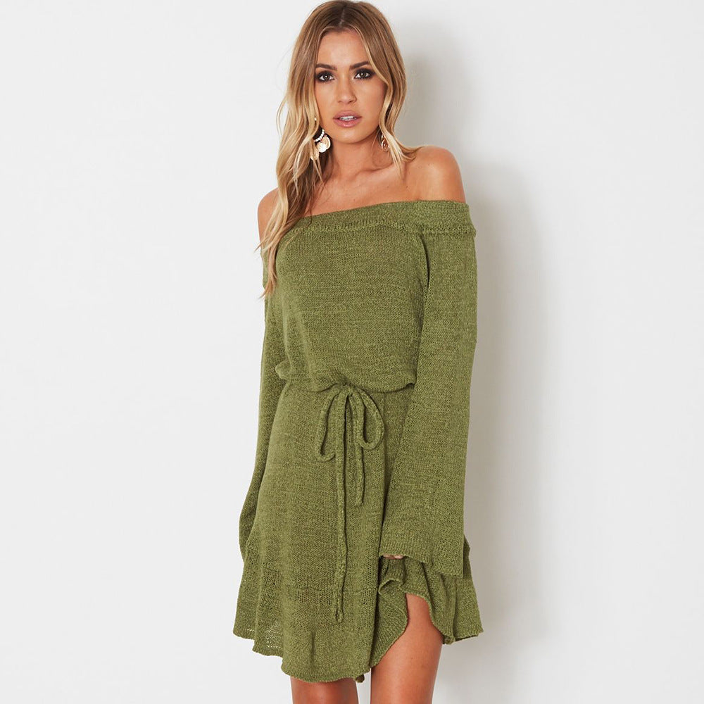Damen Freizeitkleid mit schulterfreiem Design und verspieltem Saum EB
