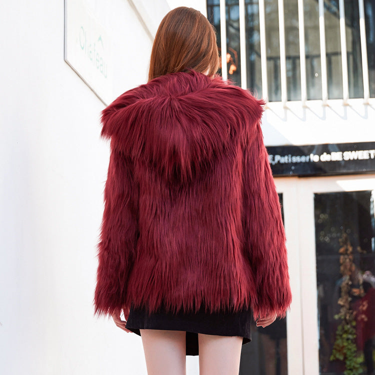 Damen Trendige Kunstpelzjacke mit lässigem Schnitt und voluminösen Ärmeln EB